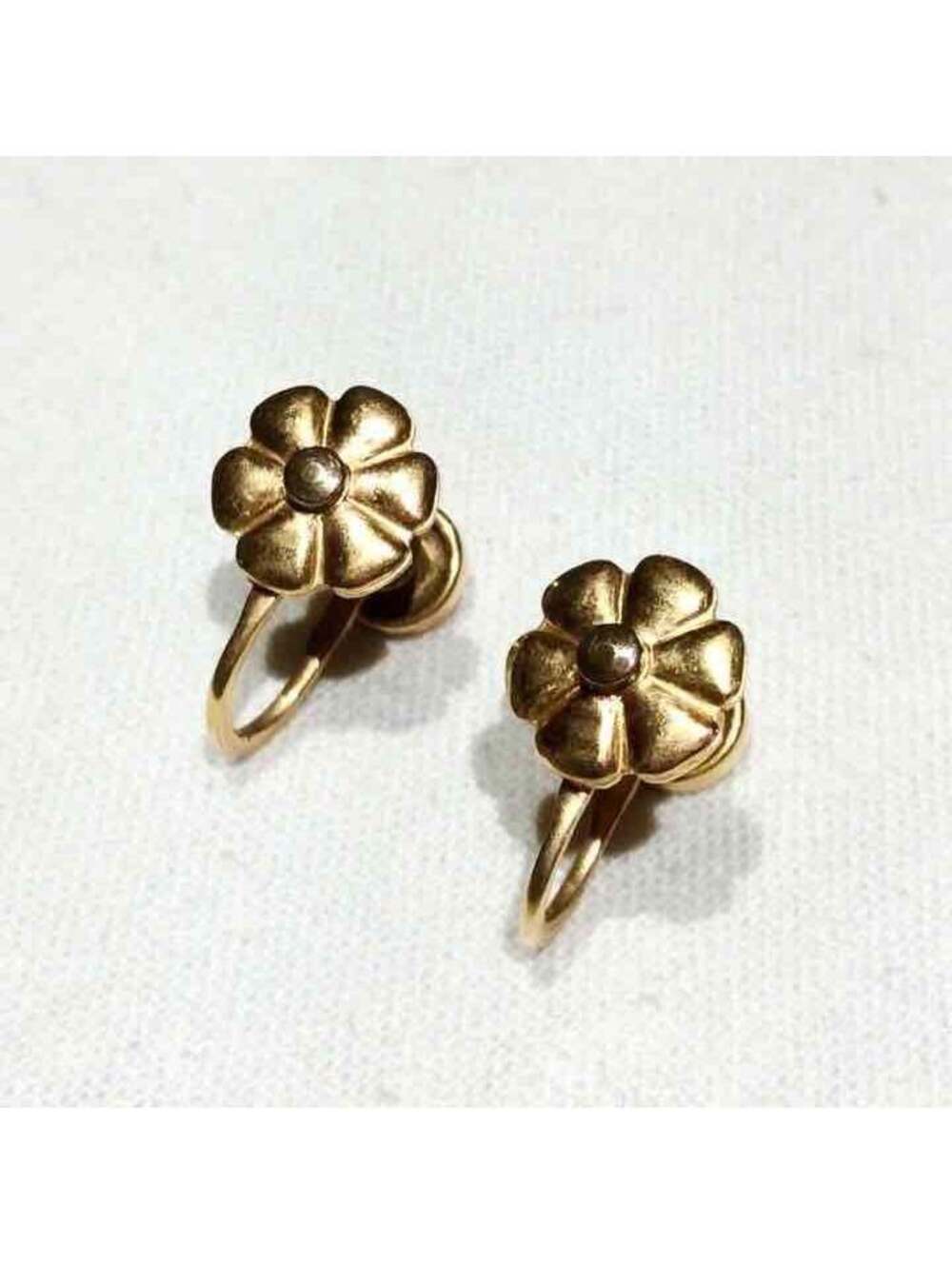 ANTIQUE VINTAGE 12K GOLD FILLED FLOWER FLORAL EARRINGS - Picture 3 of 4